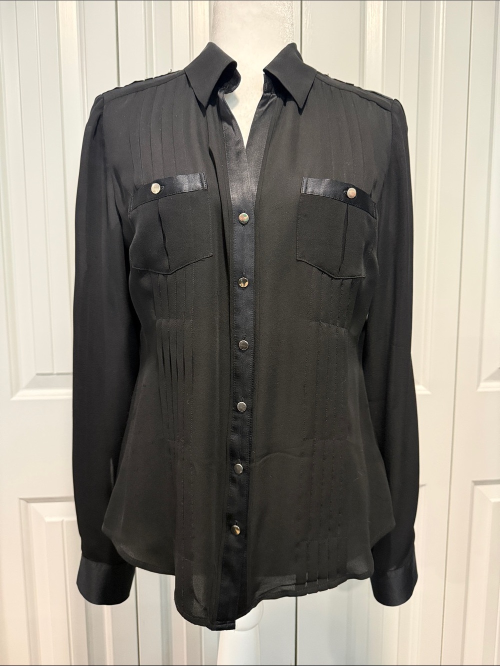 White House Black Market 100% Silk Button-Front Women's Blouse